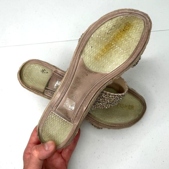 Eileen Fisher Fresh Platinum/Gold Metallic Jute Chain Slide Sandals, Size 9 - Picture 9 of 9
